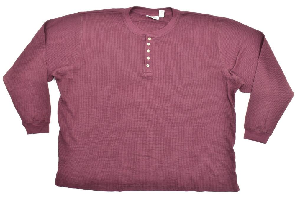 King Size Mens 4XL Big Waffle Knit Henley Shirt Long Sleeve Maroon Burgundy